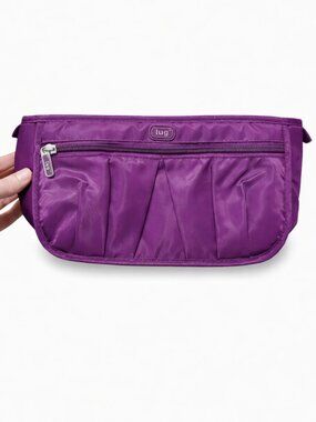 LUG Parasail Travel Cosmetics Toiletry Multi Pocket Zip Pouch Case Pleats Purple